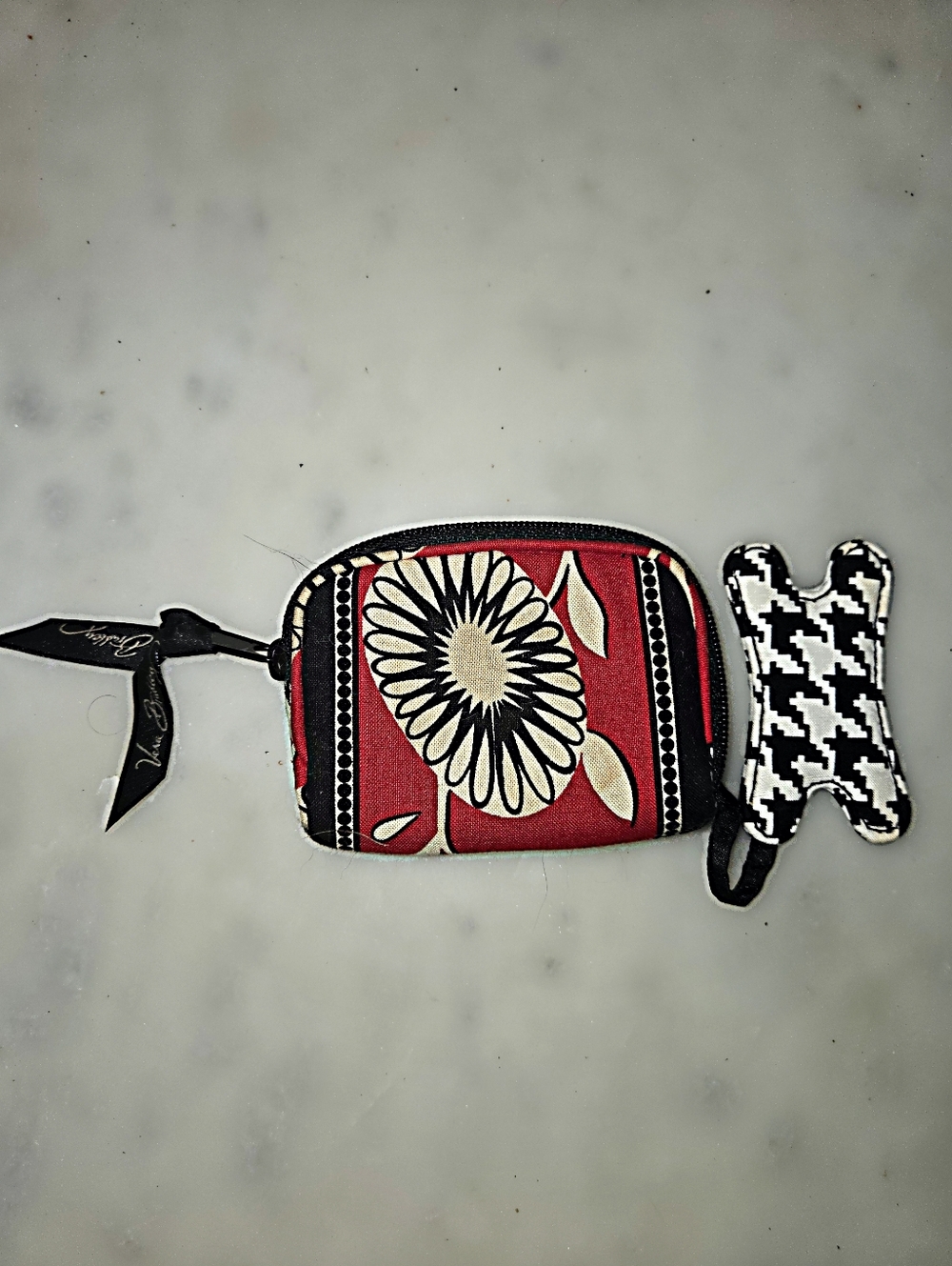 Vera Bradley Red Floral Zip Coin Purse Card Holder Wallet Houndstooth Keychain
